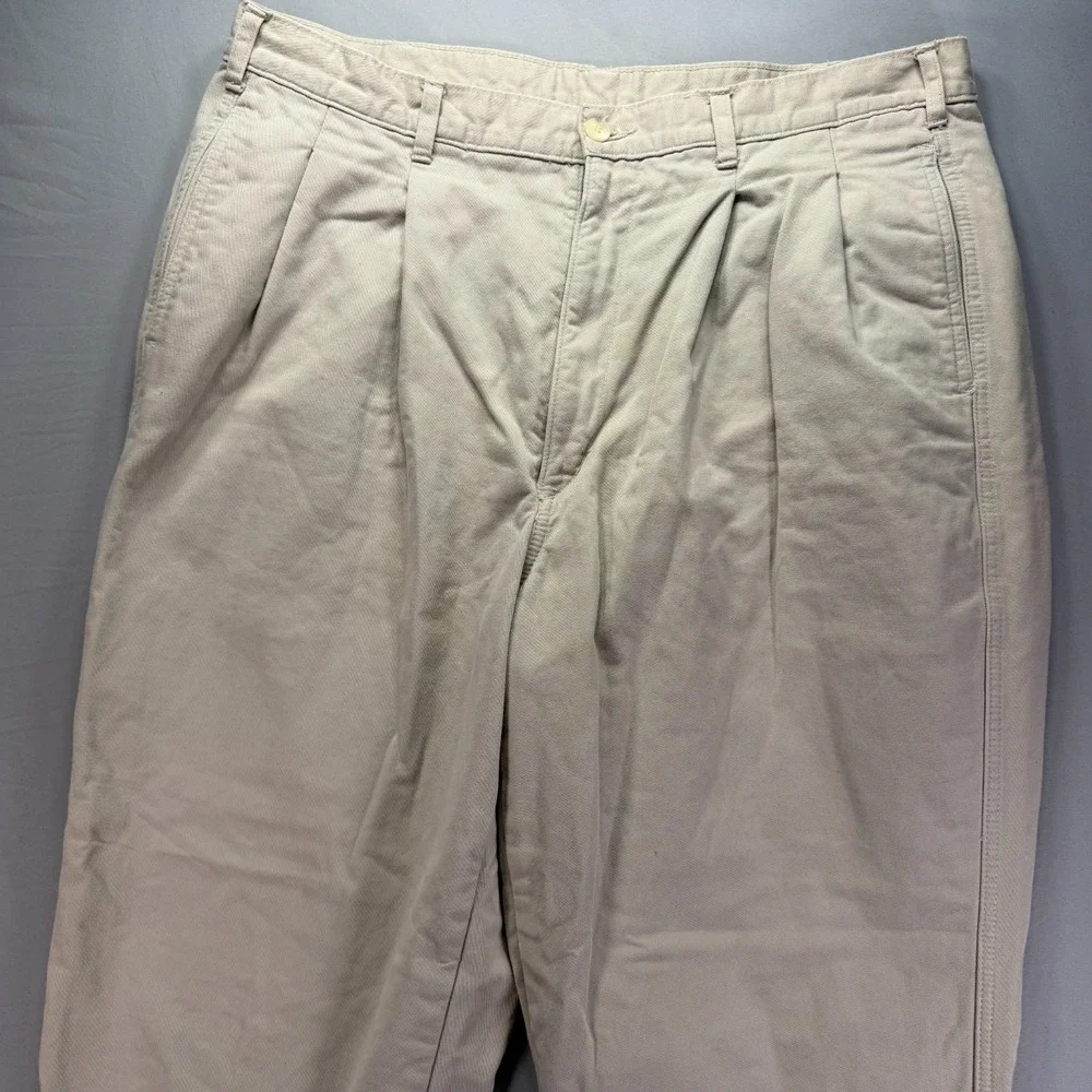 Vintage LL Bean Pants Mens 38x30 (Fits 34x30) Chino Flannel Lined Khaki Pleated
